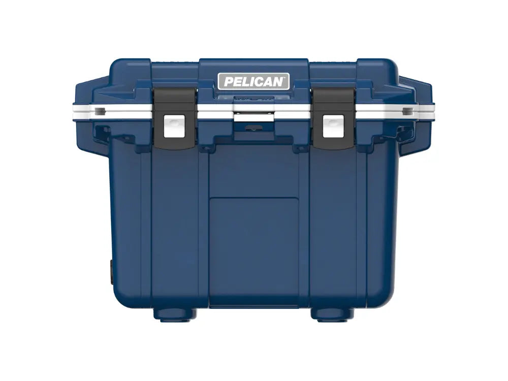 pelican 30QT cooler in the midnight blue exterior colour with white interior colour